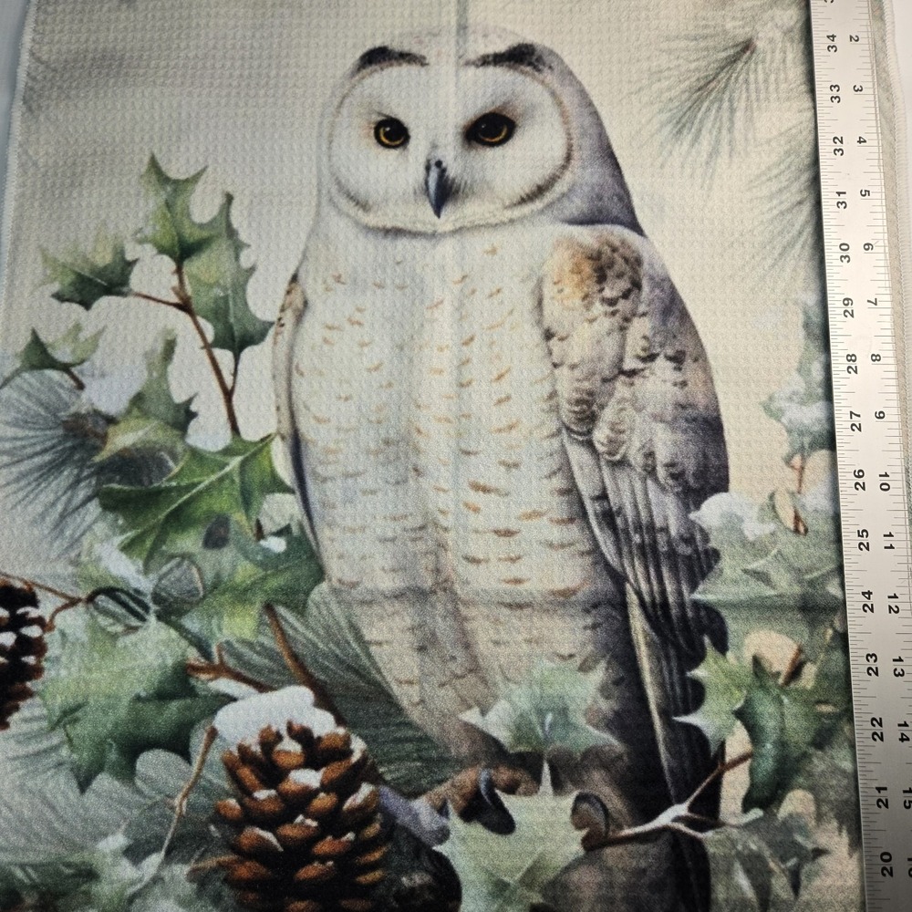 Owl Pinecone Holly Animal Print Waffle Weave Cotton Dish/Tea Towel, 1